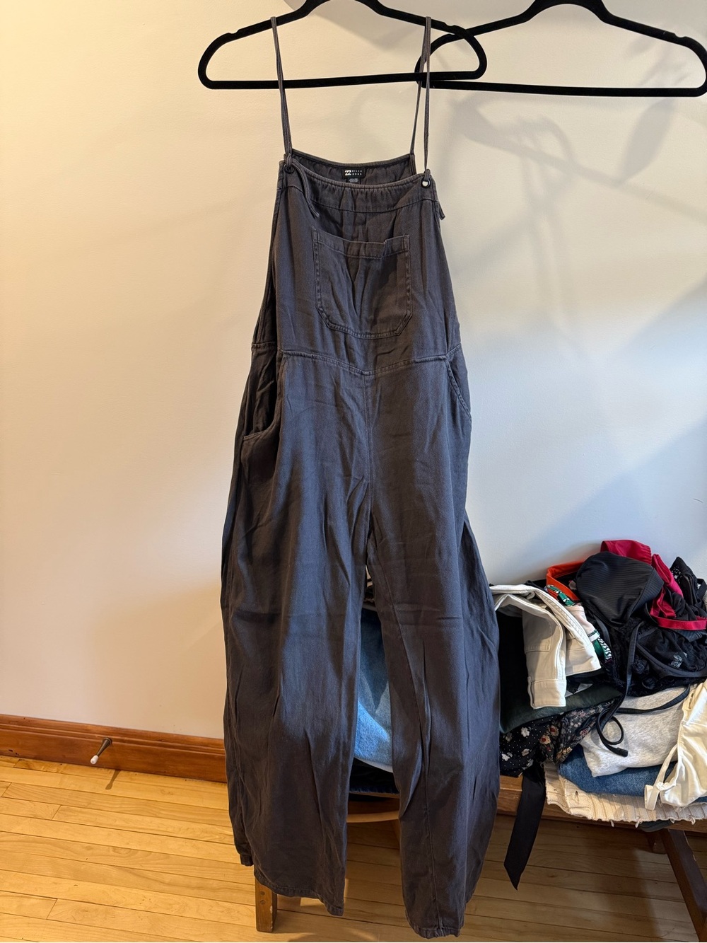 Billabong Charcoal Wide-Leg Linen-Blend Overalls Jumpsuit